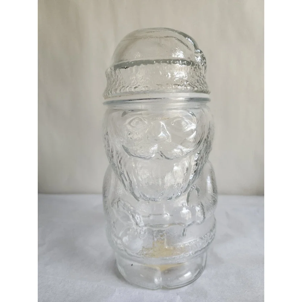 Vintage Clear Pressed Glass Santa Claus Cookie Jar Christmas Canister 8in